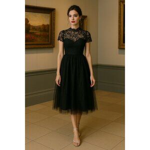 Tulle Midi Dress Women Black XS Romantic Whimsygoth DarkAcademia Witchy Fairy